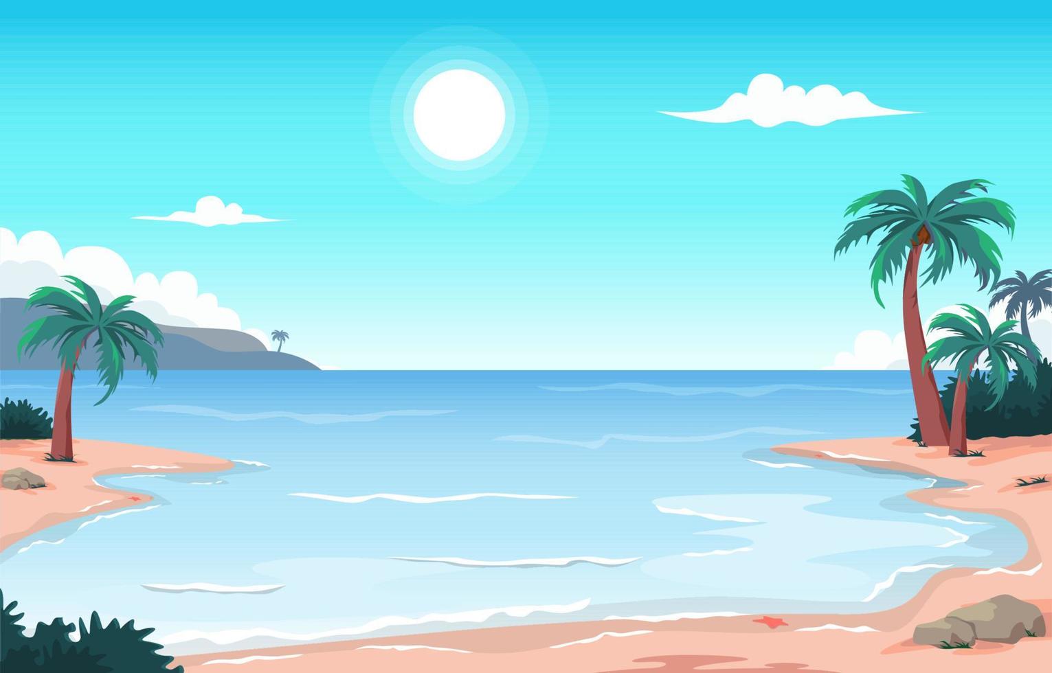 Coconut Tree Beach Sea Vacation Holiday Tropical Summer Vector Illustration