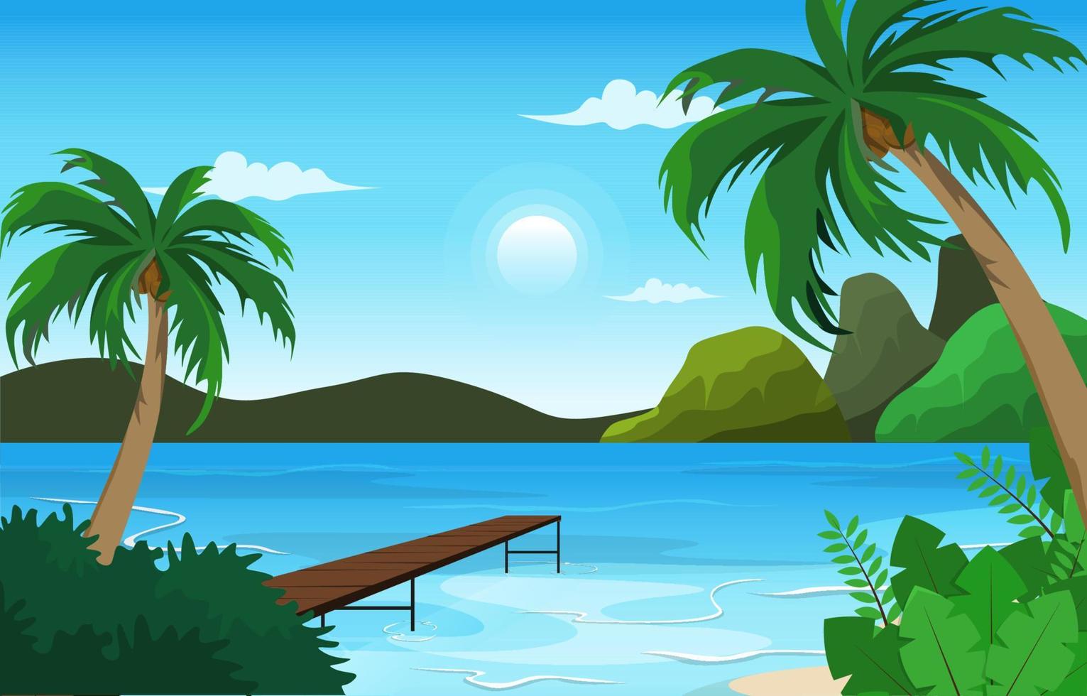 Island Beach Sea Vacation Holiday Tropical Summer Vector Illustration