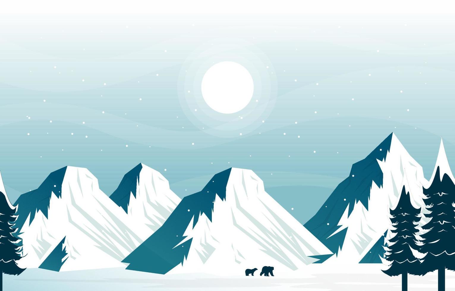 Bear Snow Mountain Frozen Ice Nature Landscape Adventure Illustration vector