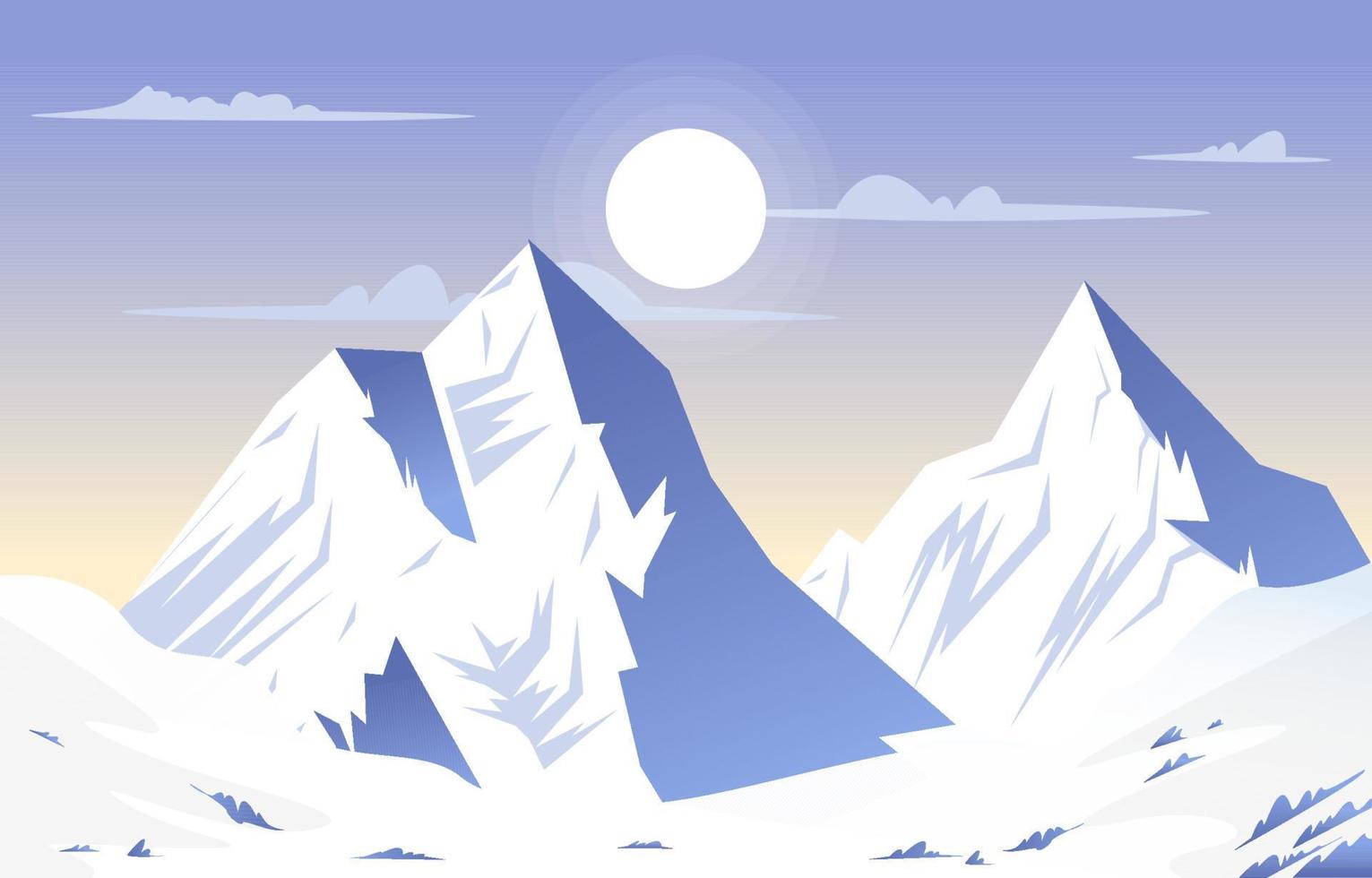 nieve sol montaña congelado hielo naturaleza paisaje aventura ilustración vector