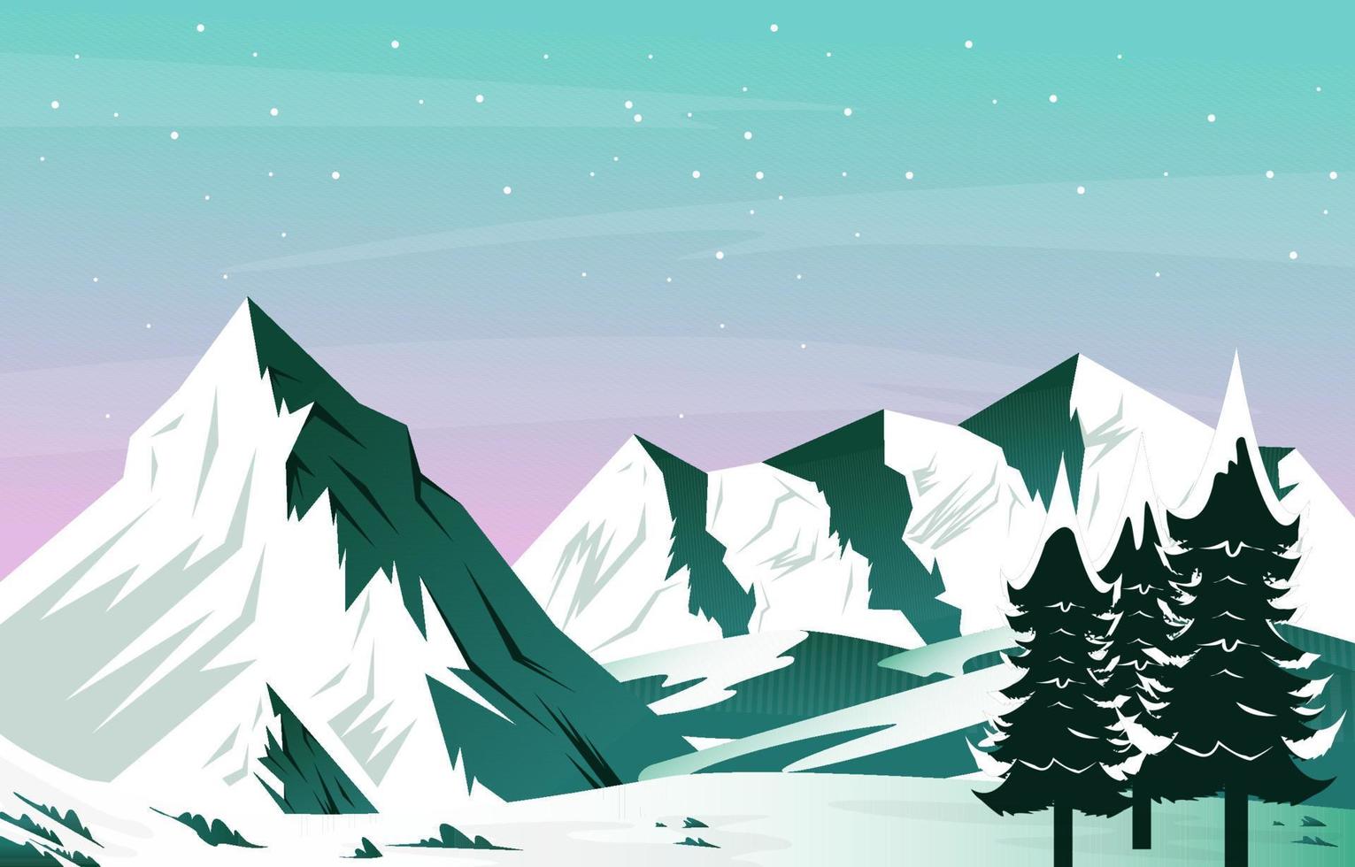nieve pino pico montaña congelado hielo naturaleza paisaje aventura ilustración vector