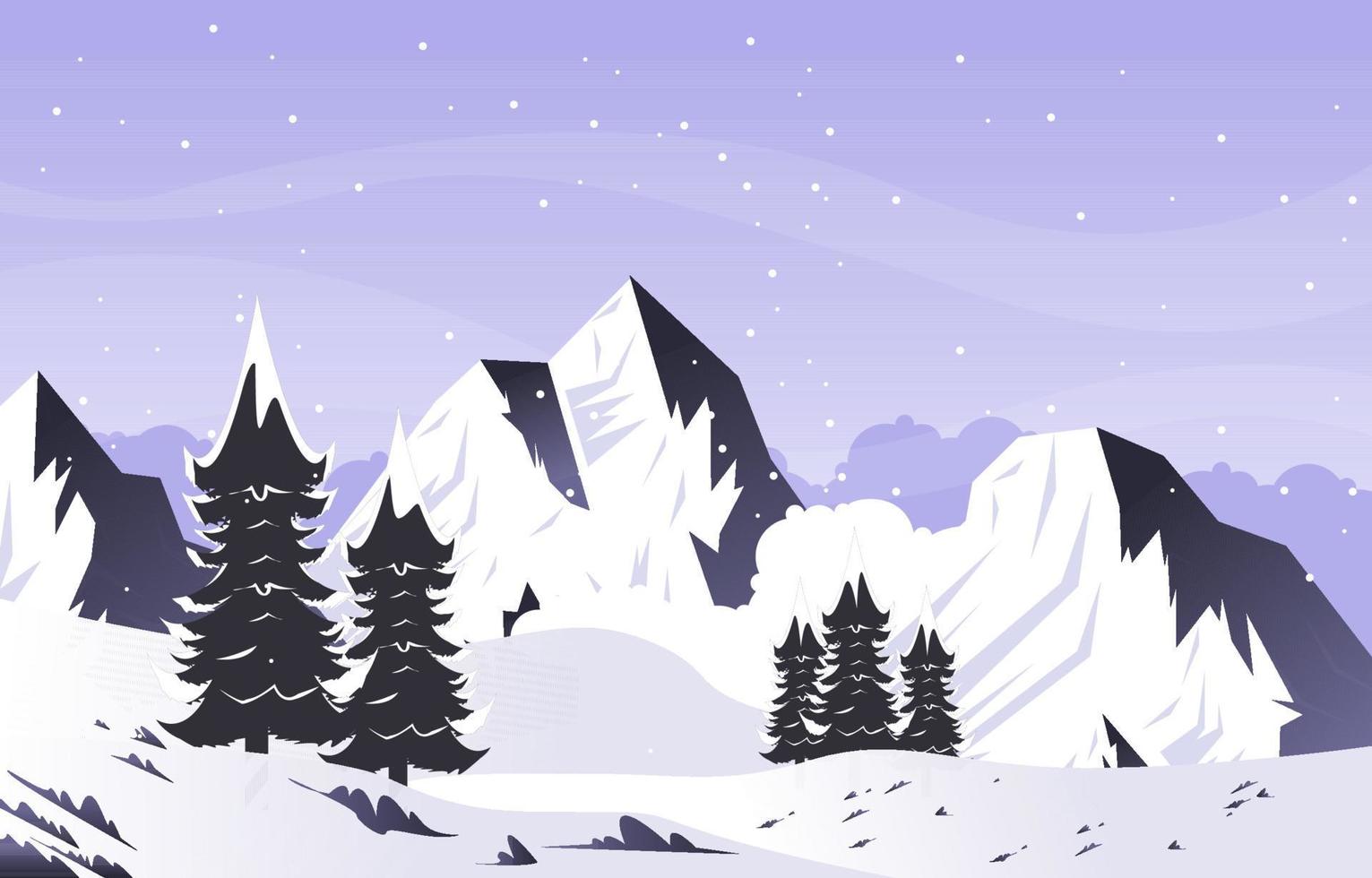 nieve pino pico montaña congelado hielo naturaleza paisaje aventura ilustración vector