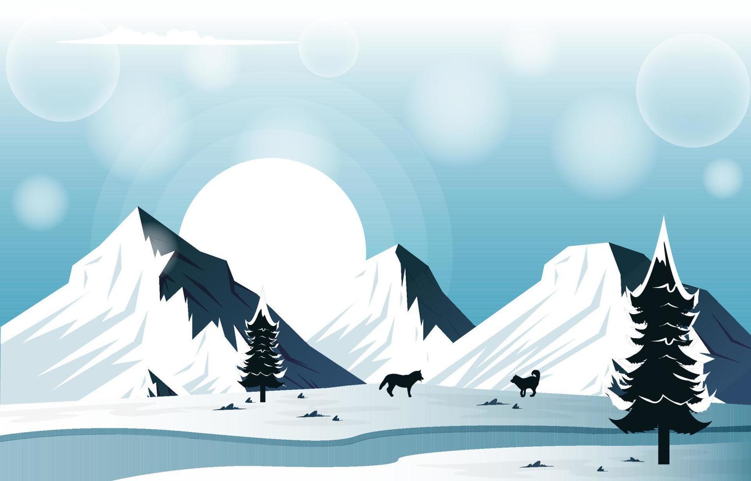 lobo nieve montaña congelado hielo naturaleza paisaje aventura ilustración vector