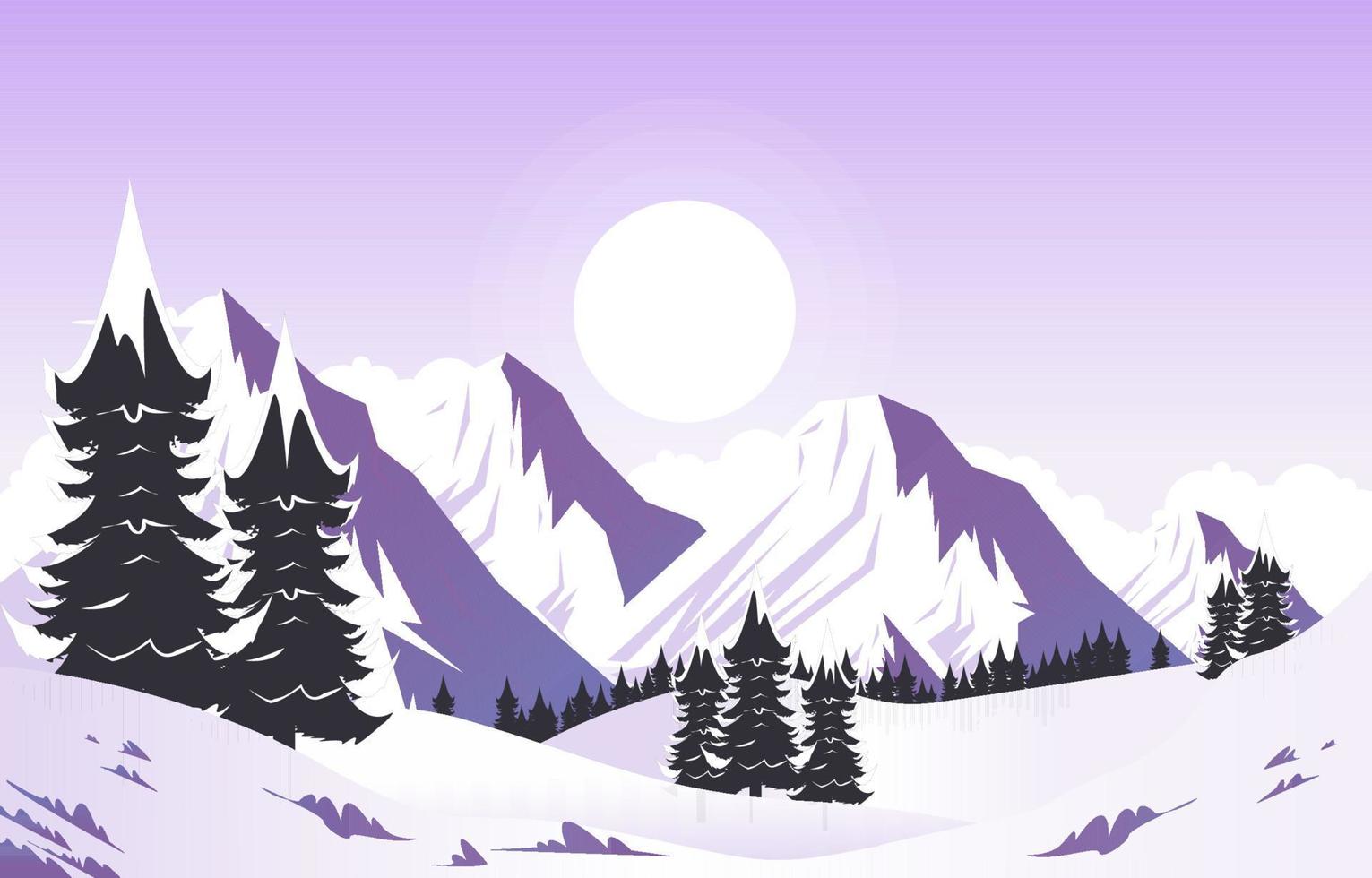 Snow Sun Mountain Frozen Ice Nature Landscape Adventure Illustration vector