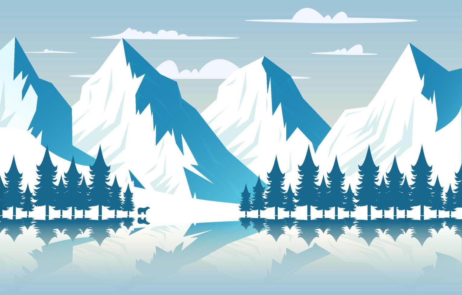 lago nieve montaña congelado hielo naturaleza paisaje aventura ilustración vector