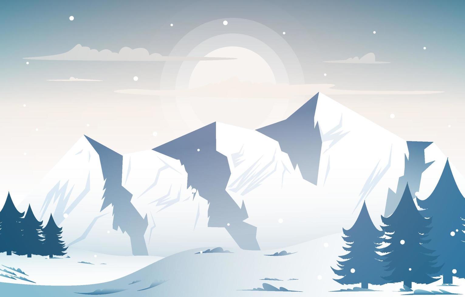 Snow Sun Mountain Frozen Ice Nature Landscape Adventure Illustration vector