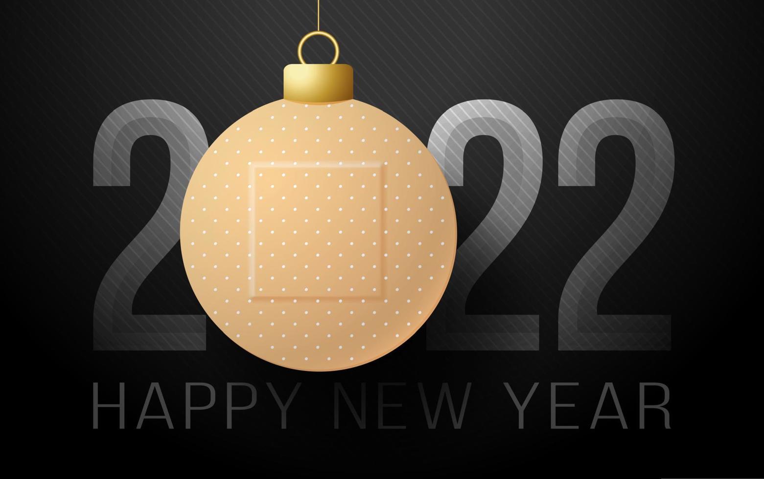 Healthy 2022 Happy New Year. planet world greeting card with medical plaster bubble ball on the luxury background. Vector illustration
