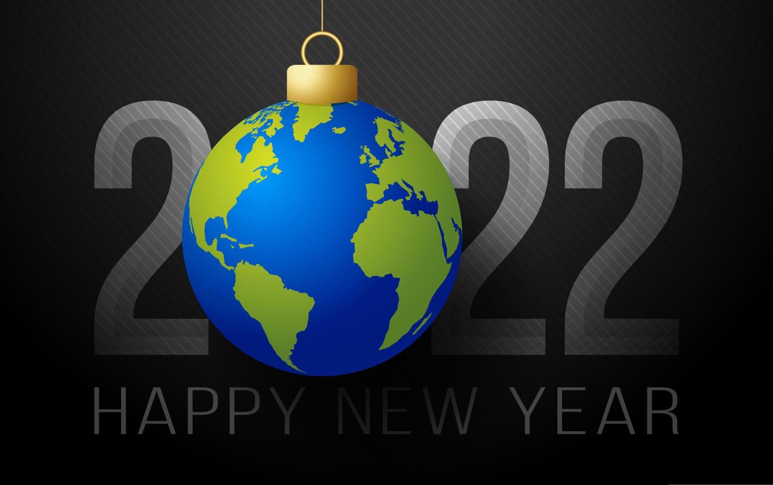 earth 2022 Happy New Year. planet world greeting card with earth bubble ball on the luxury background. Vector illustration