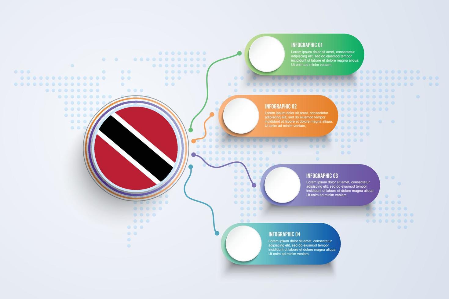 Trinidad and Tobago Flag with Infographic Design isolated on Dot World map vector