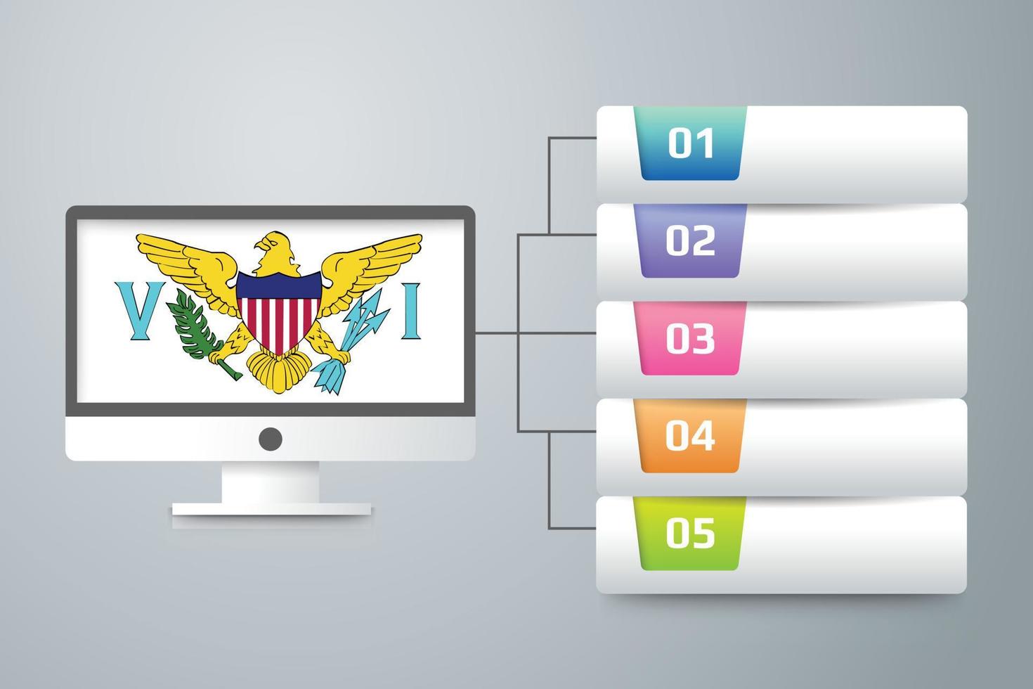 Bandera de las Islas Vírgenes de EE. UU. con diseño infográfico incorporado con monitor de computadora vector