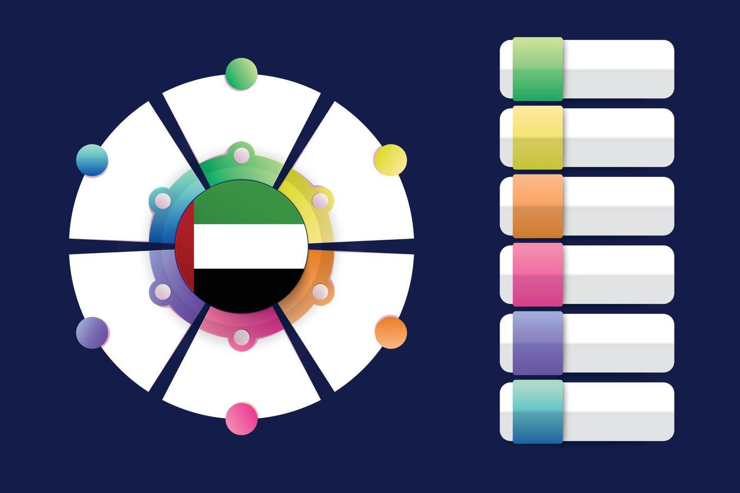 Bandera de los Emiratos Árabes Unidos con diseño infográfico incorporado con forma redonda dividida vector