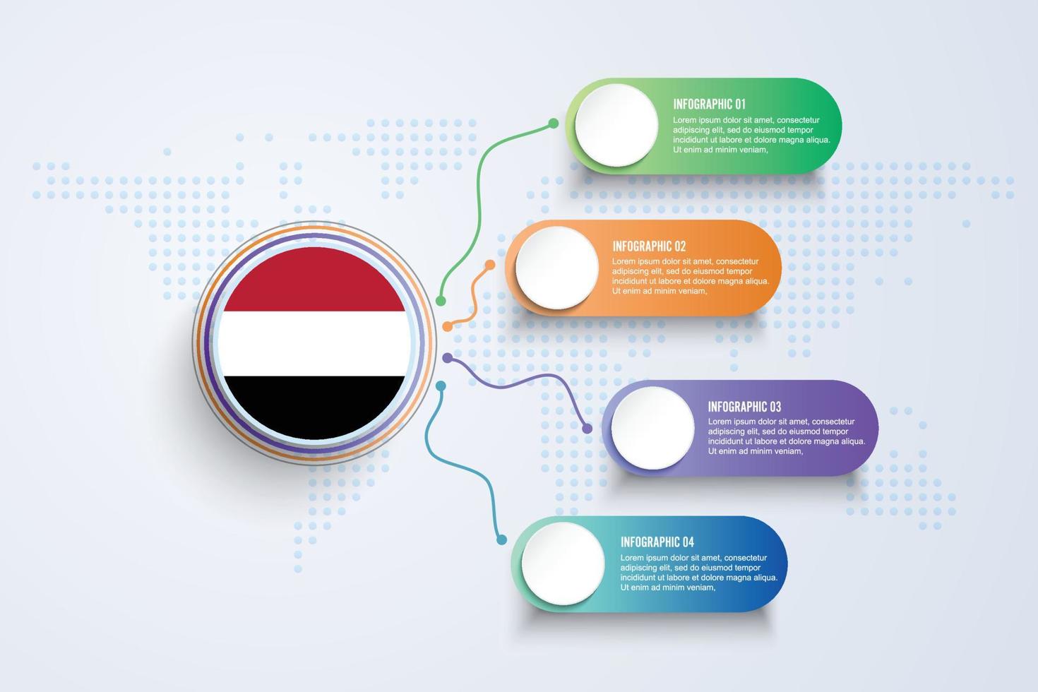 Yemen Flag with Infographic Design isolated on Dot World map vector