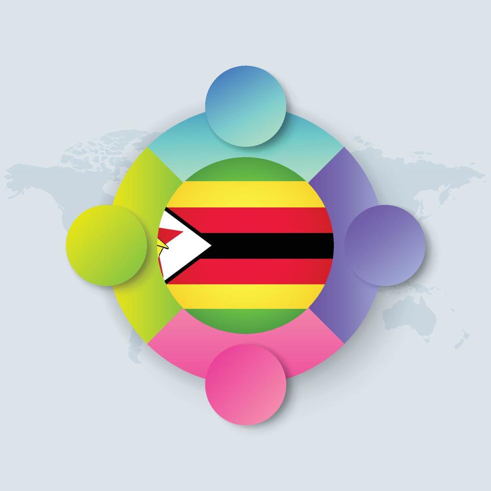 Zimbabwe Flag with Infographic Design isolated on World map vector