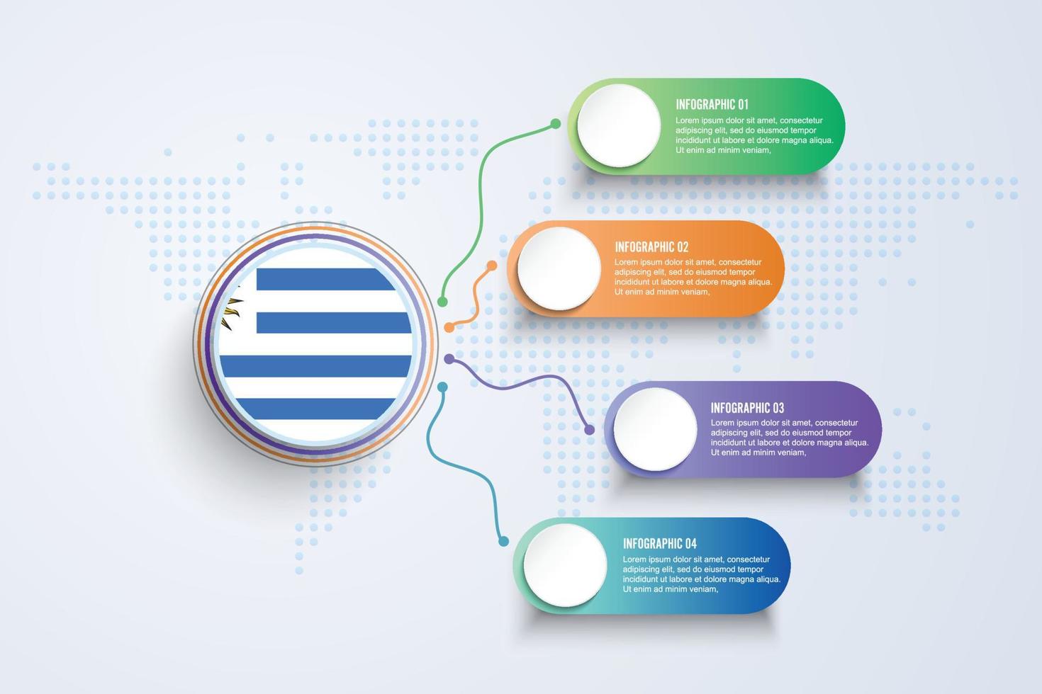 Uruguay Flag with Infographic Design isolated on Dot World map vector