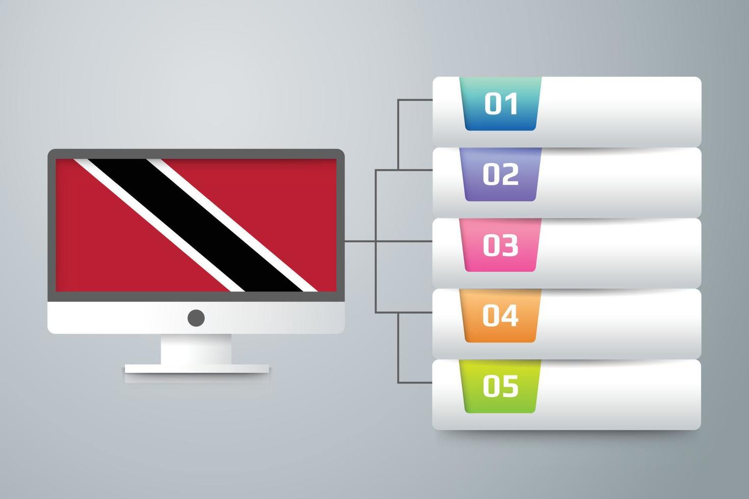 Trinidad and Tobago Flag with Infographic Design Incorporate with Computer Monitor vector