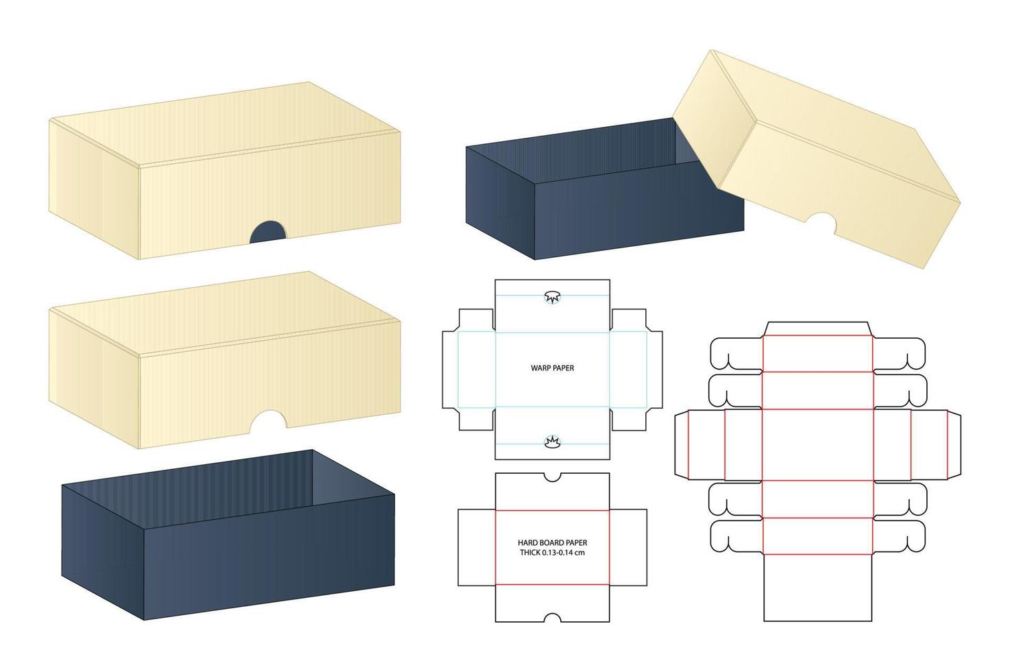 diseño de plantilla troquelada de embalaje de caja. Maqueta 3d vector