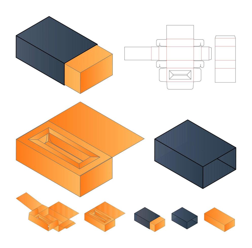 diseño de plantilla troquelada de embalaje de caja. Maqueta 3d vector