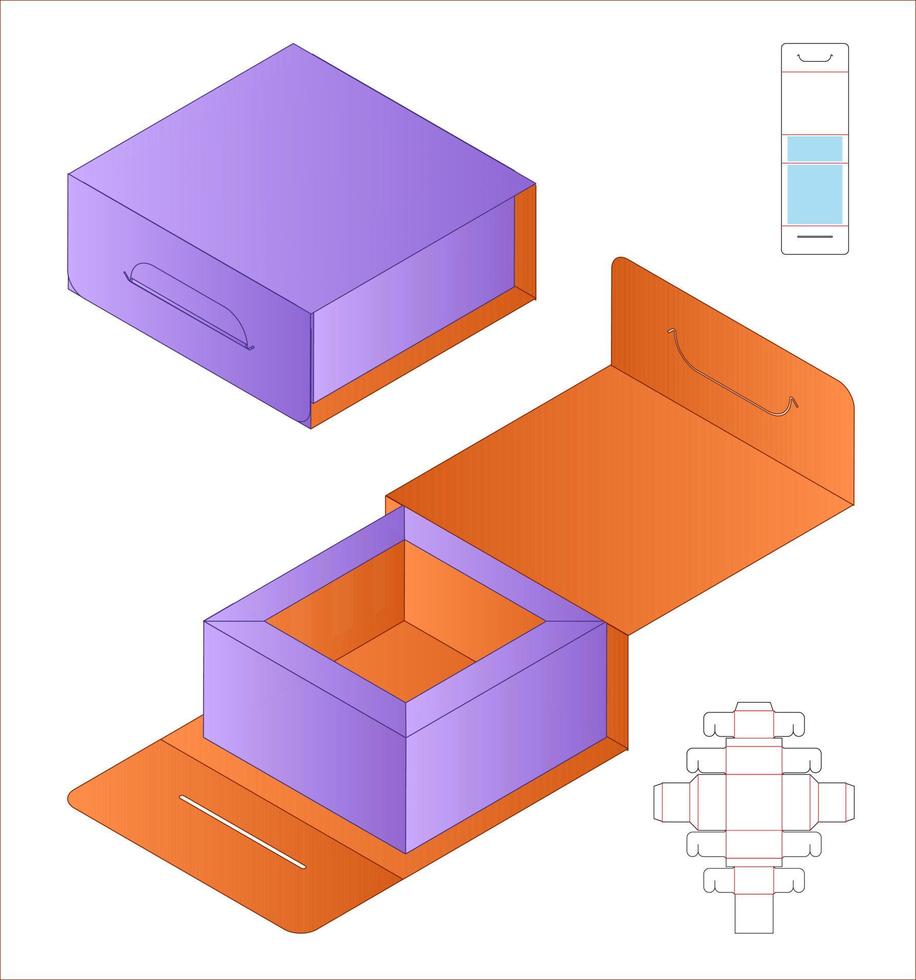 diseño de plantilla troquelada de embalaje de caja. Maqueta 3d vector