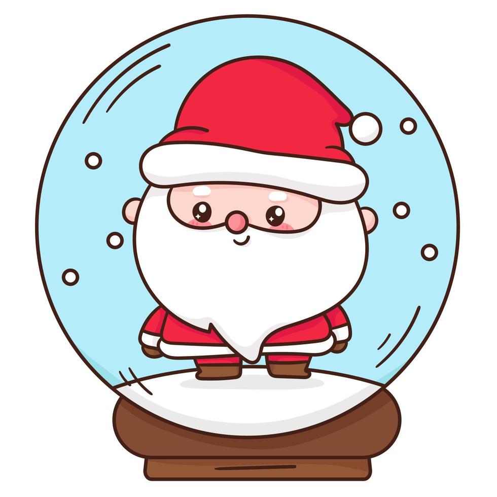 Cute Gnome Santa calus cartoon in christmas crystal ball vector