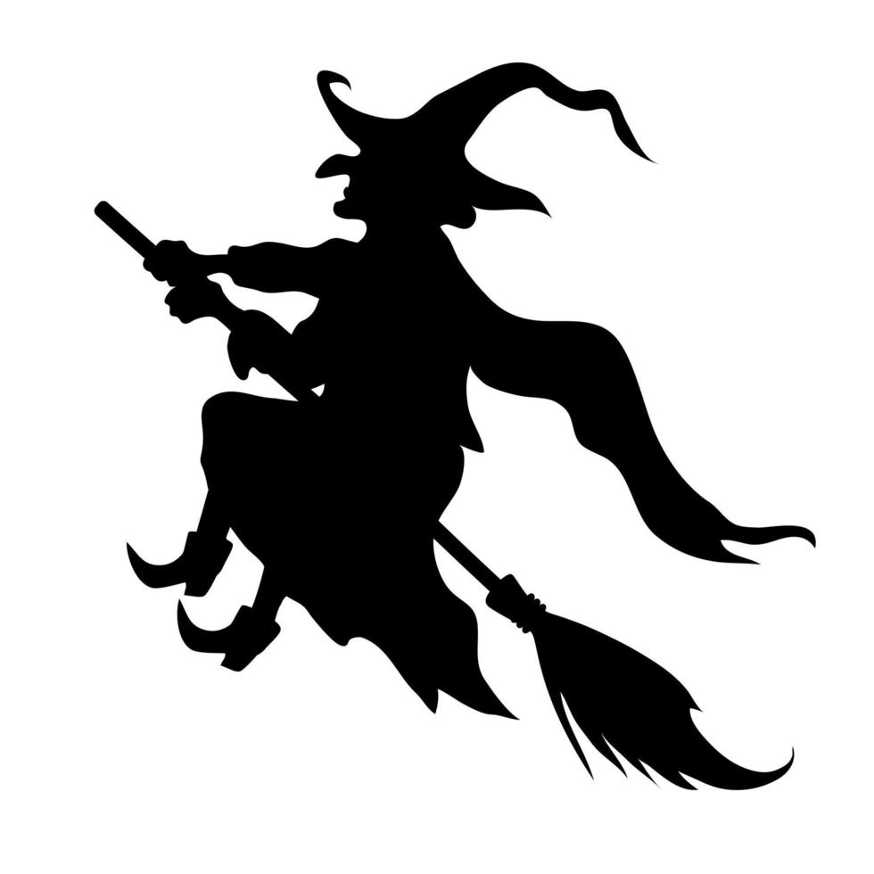 Silhouette of a witch flying on a broomstick. vector