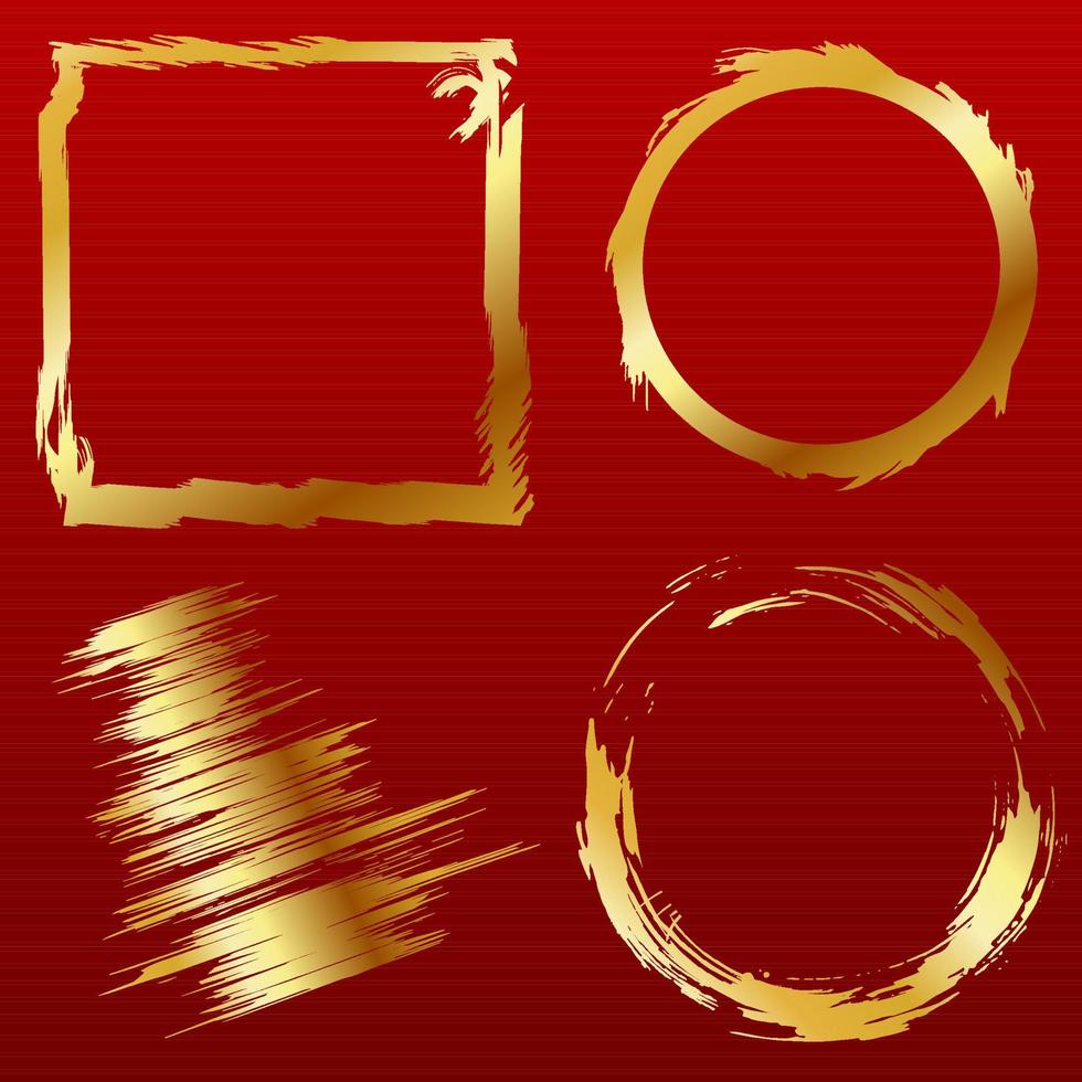 Set of gold frames made of brush strokes. vector