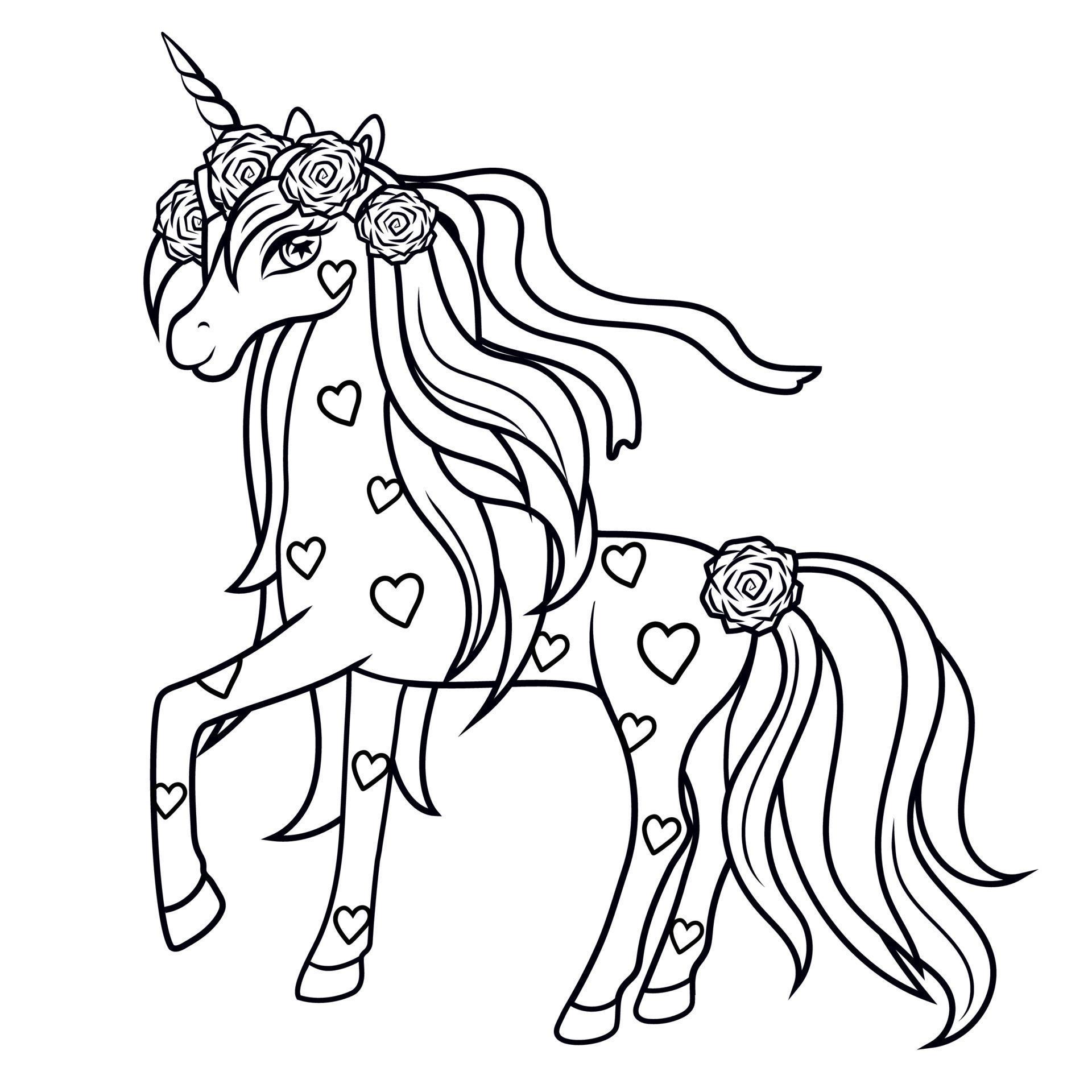 Cute magical unicorn with hearts. Coloring picture. 4268947 Vector Art ...