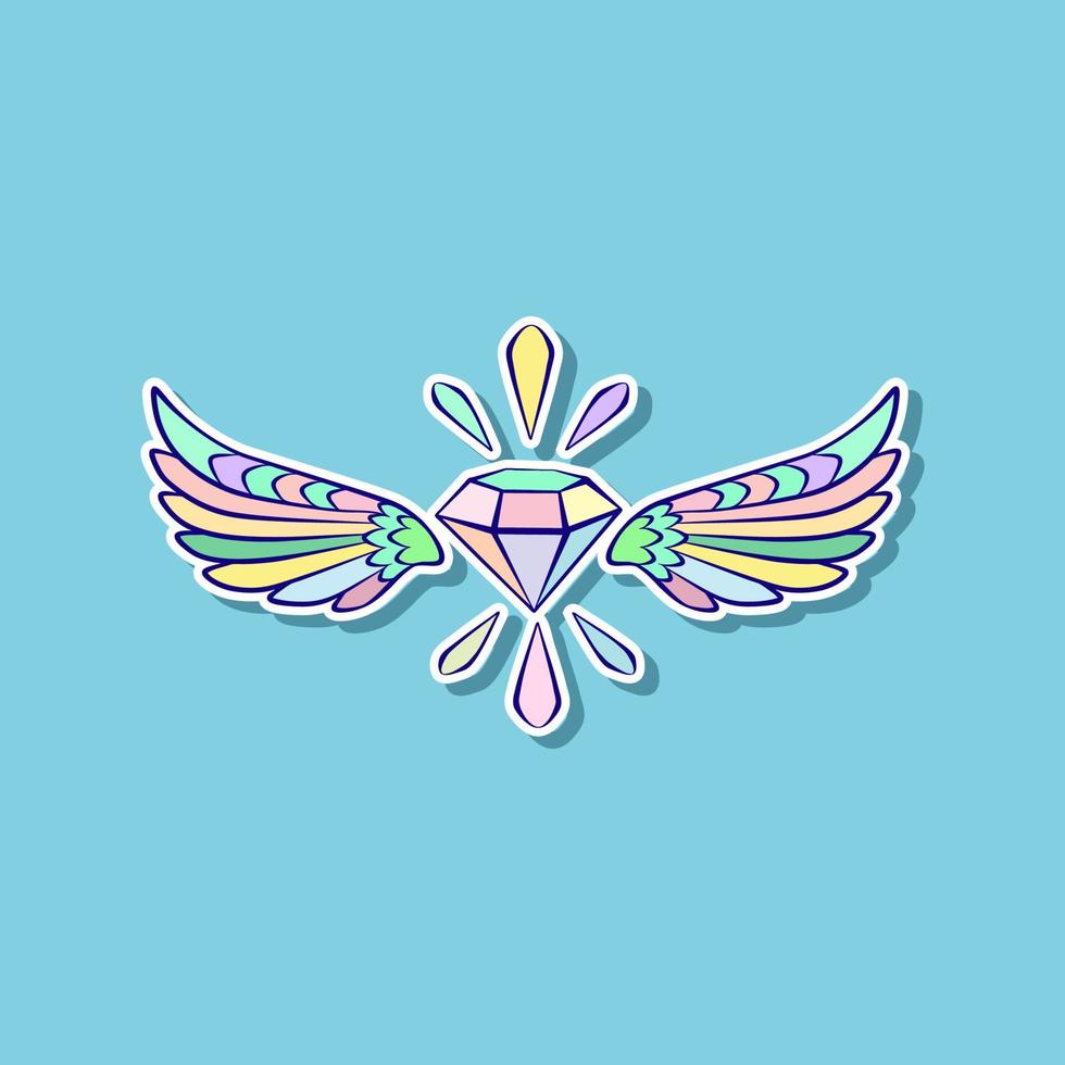 Diamond with wings. Youth design element, color image isolated from background. vector