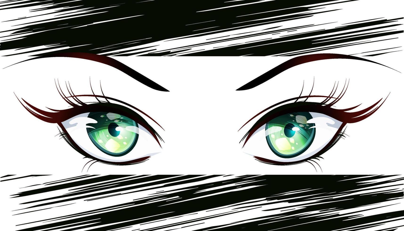 ojos verdes de niña en estilo manga. vector