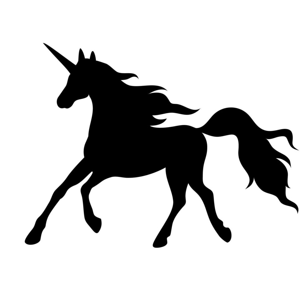 Silhouette of a running unicorn. Black image isolated on white background. vector