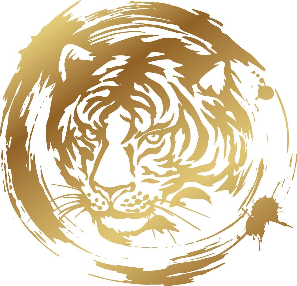 Tiger head. Gold silhouette of a tiger head isolated on white background. vector