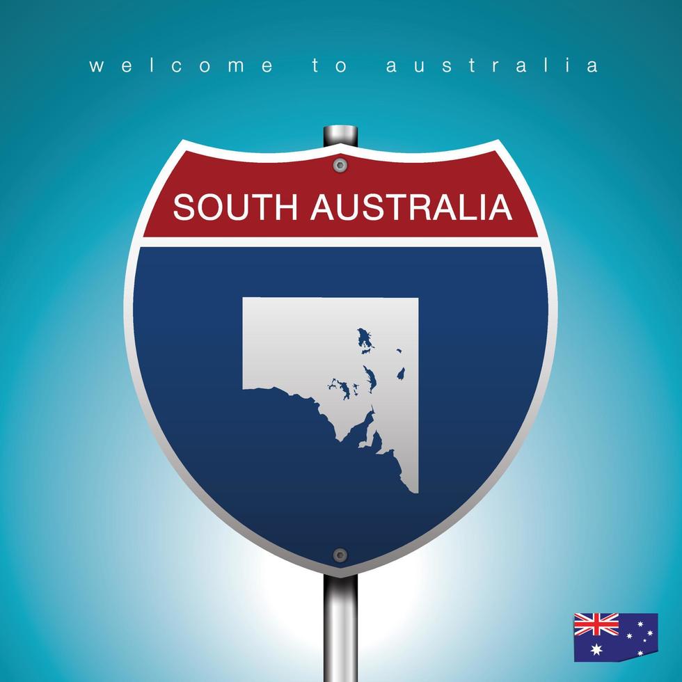 una señal de carretera estilo américa con el estado de australia con fondo y mensaje verde turquesa, australia del sur y mapa, ilustración de imagen de arte vectorial vector