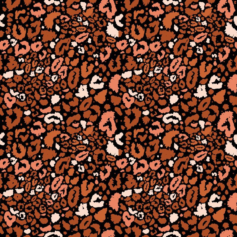 Seamless leopard wild nature pattern on black. Vector animal print.
