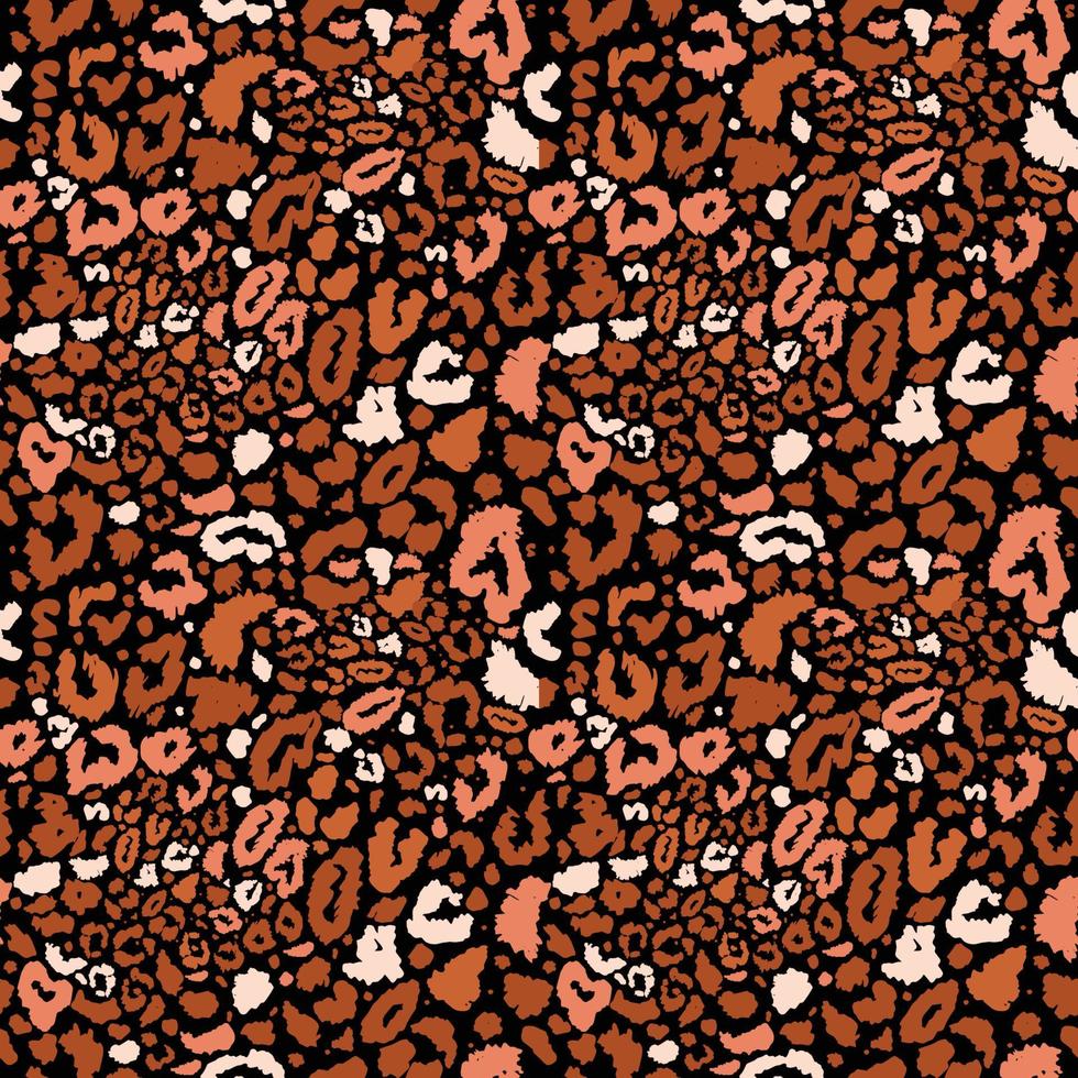 Seamless leopard wild nature pattern on black. Vector animal print.