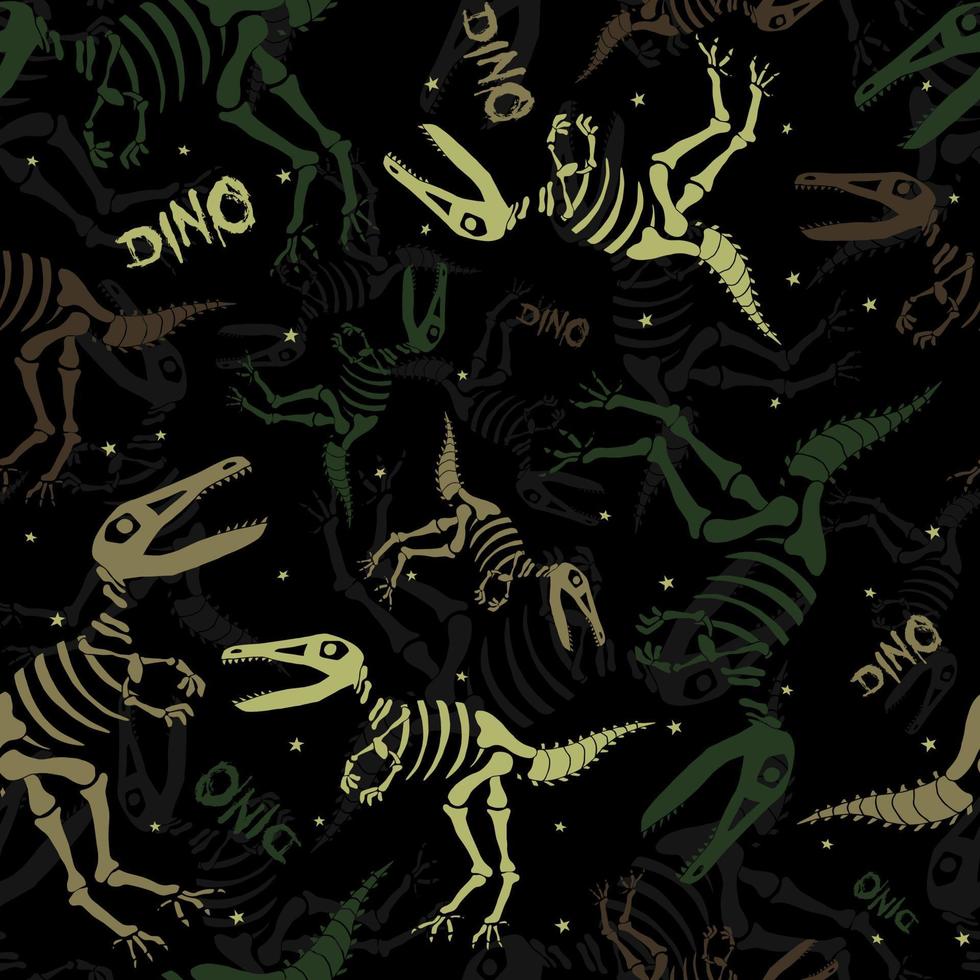 Esqueleto de dinosaurios en color caqui con estrellas. impresión divertida para textiles. vector