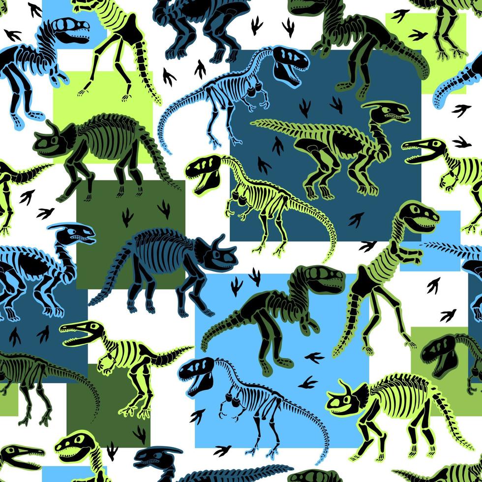 Seamless pattern dinosaur skeletons. Kids t-shirt pattern. vector