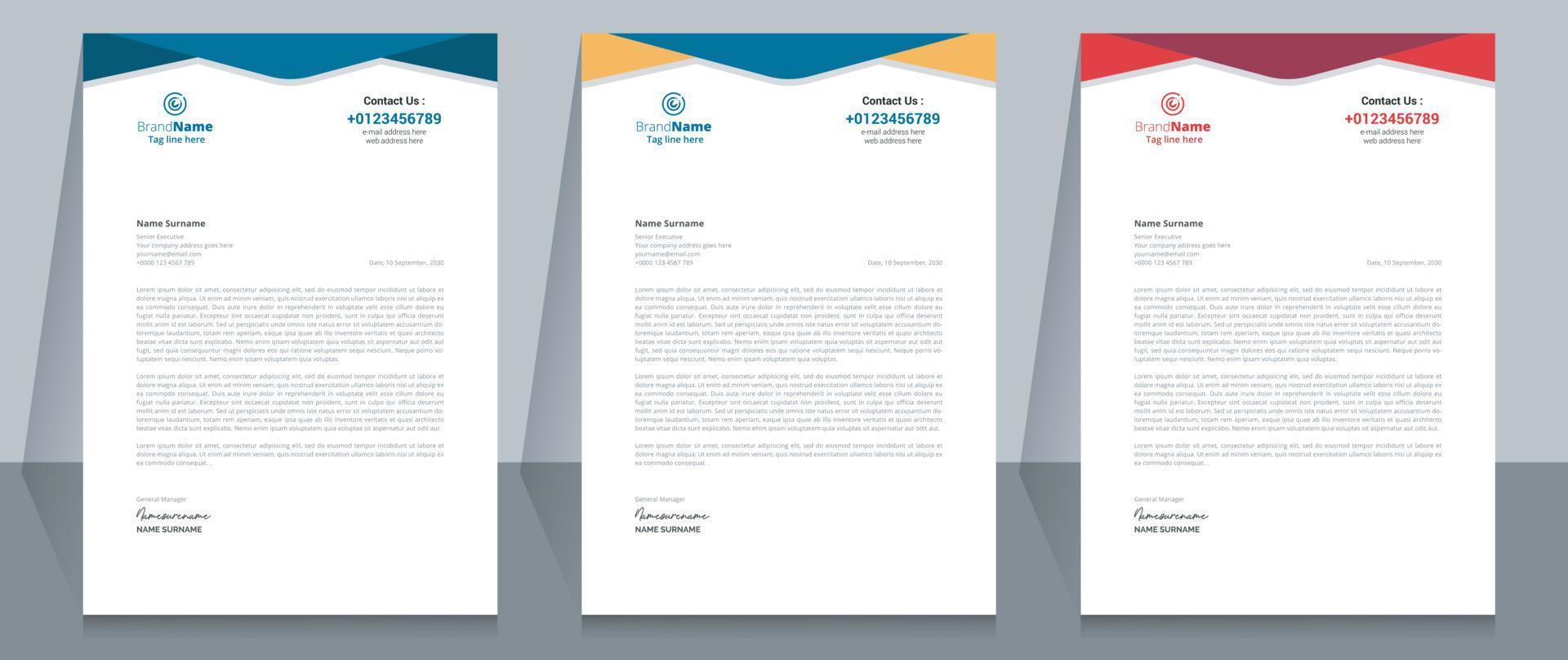 Creative Corporate Business Letterhead Template Design. vector