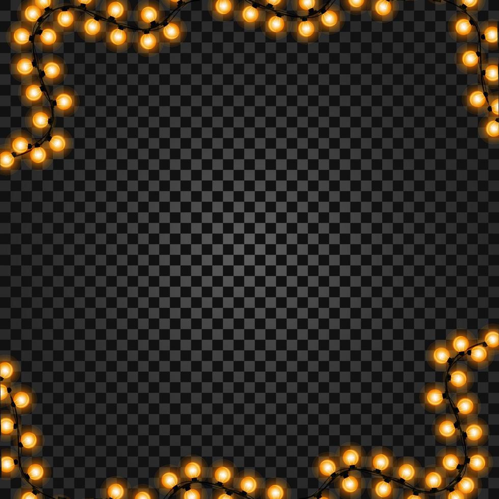Square garland frame with glowing light bulbs on transparent background for your arts vector