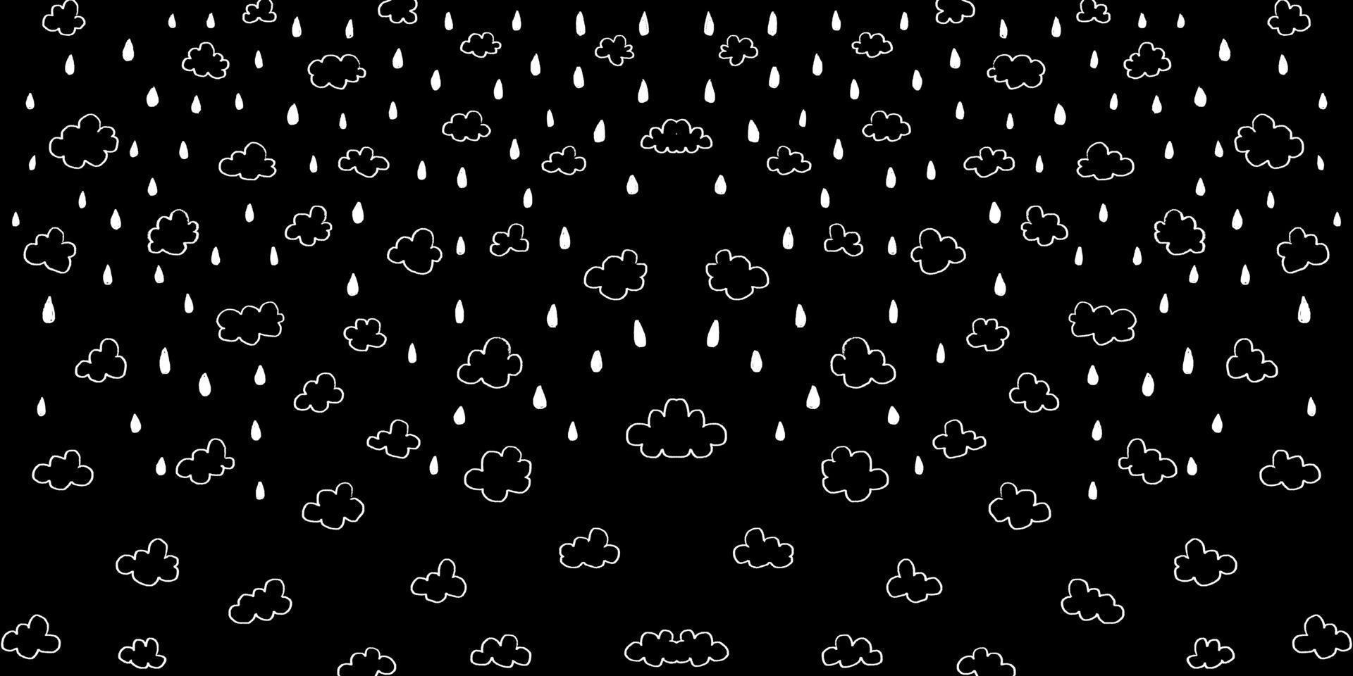 Hand drawn rain, falling water drops, rain, clouds background vector