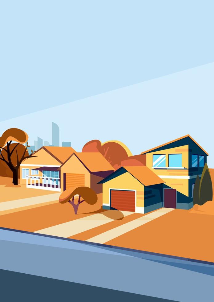 Suburban street in autumn season. Illustration in vertical orientation vector