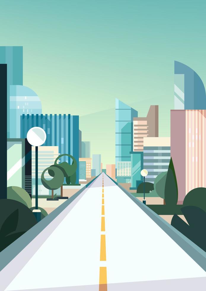 City road in spring season. Cityscape in vertical orientation. vector