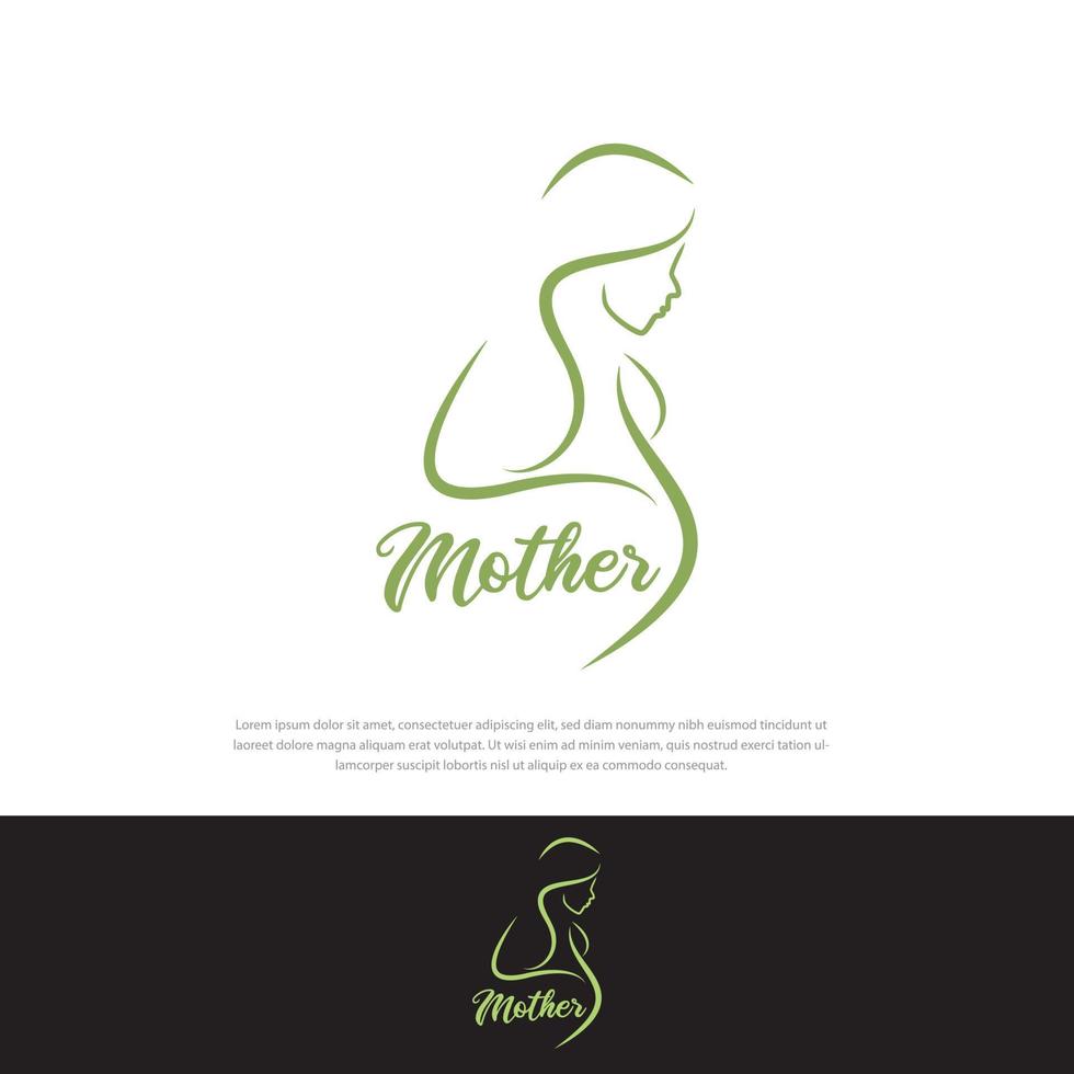 Organic green line style pregnant woman logo design on dark background vector