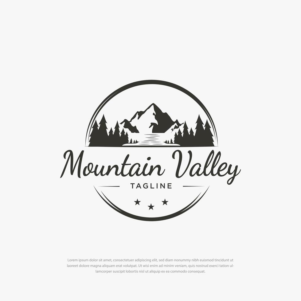 Company logo vintage nature black mountain circle river simple vector