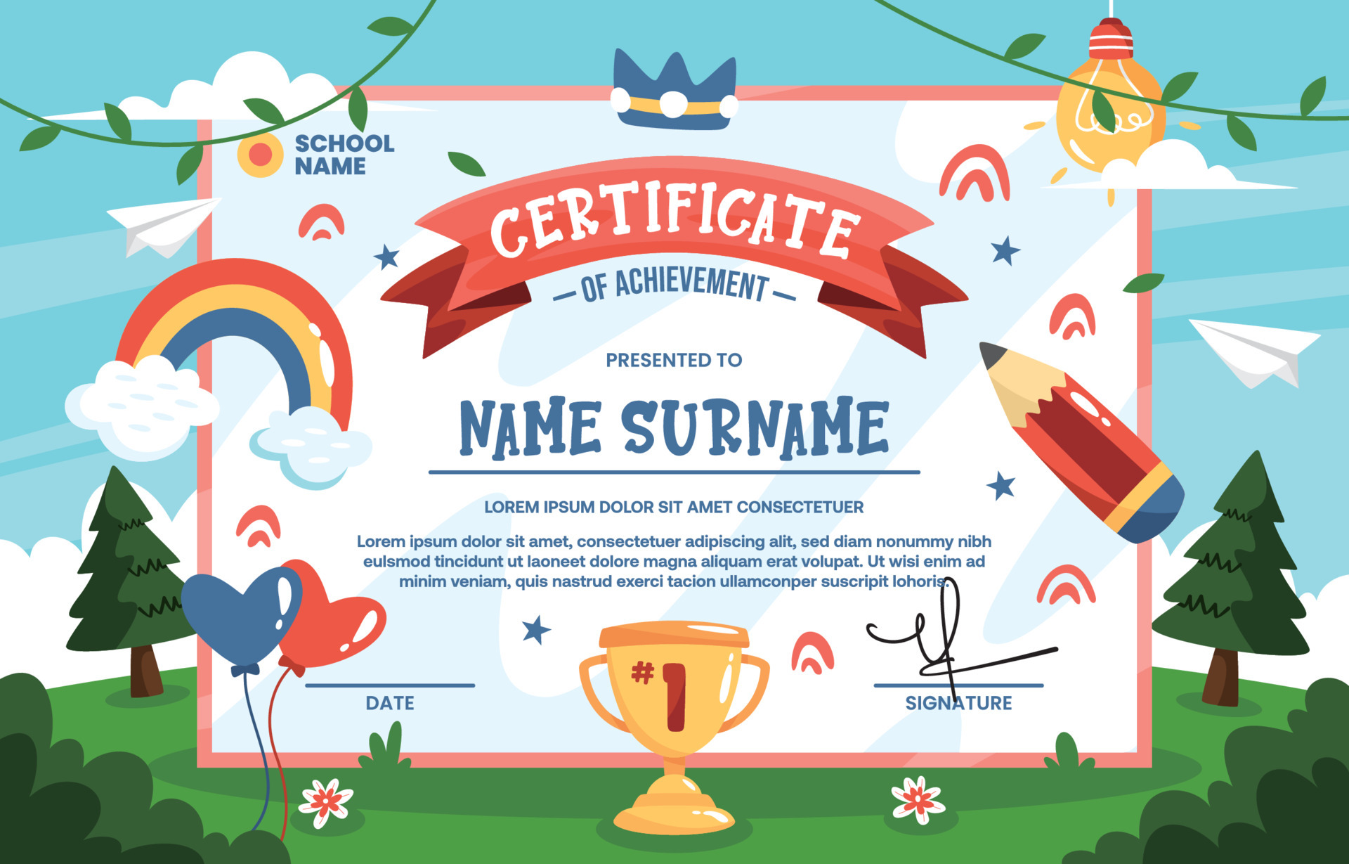 Cute Colorful Certificate Template 4270828 Vector Art at Vecteezy