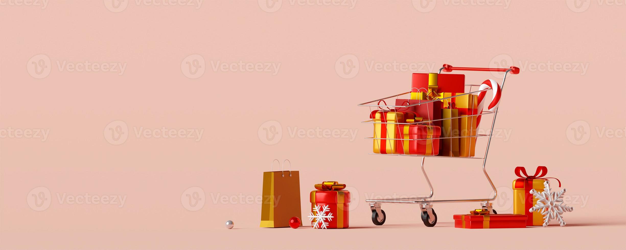 Anuncio de banner navideño para venta de navidad y año nuevo, ilustración 3d foto