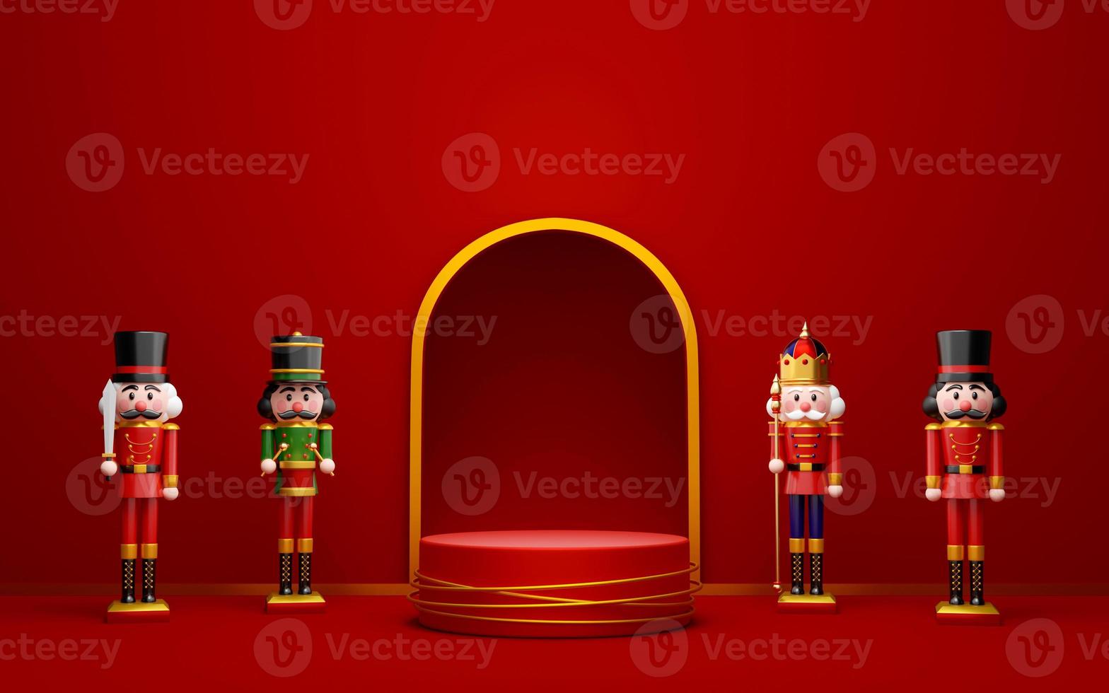 Christmas theme of geometric podium for product with nutcracker, 3d illustration photo