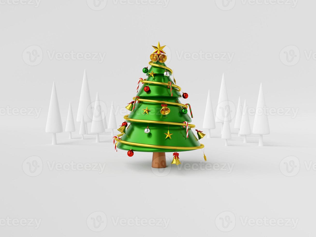 3d illustration postcard of Christmas tree on white background photo