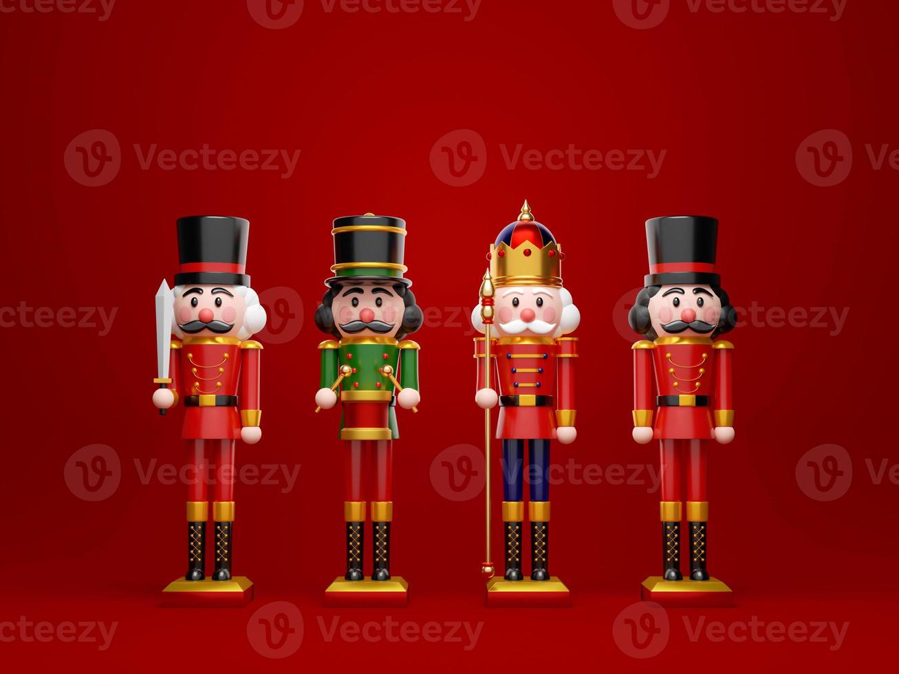 Christmas theme of set of nutcracker on red background, 3d illustration photo