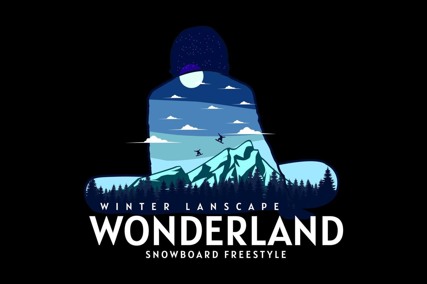 wonderland snow board freestyle retro design vector