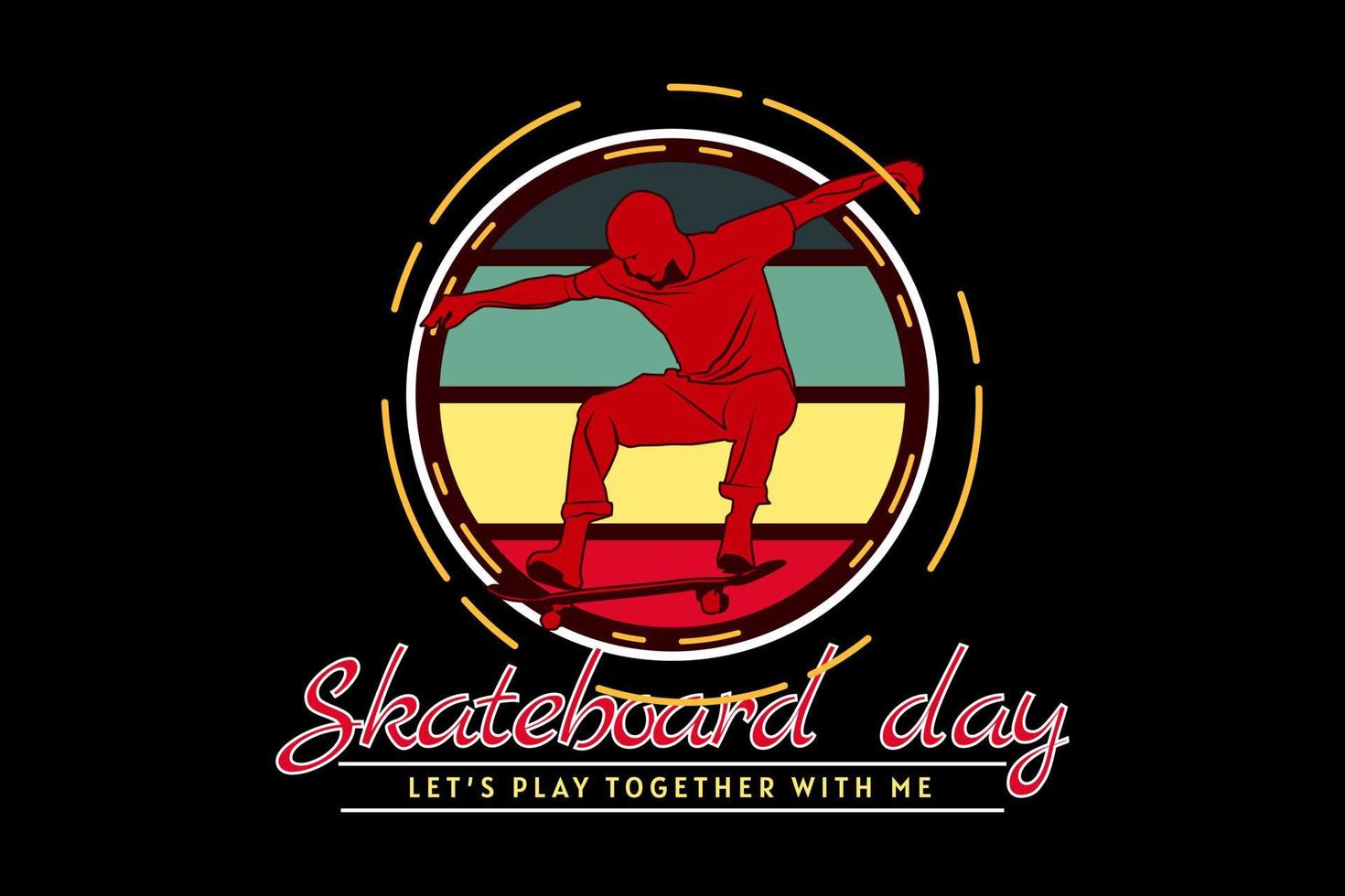 skateboard day silhouette retro design vector