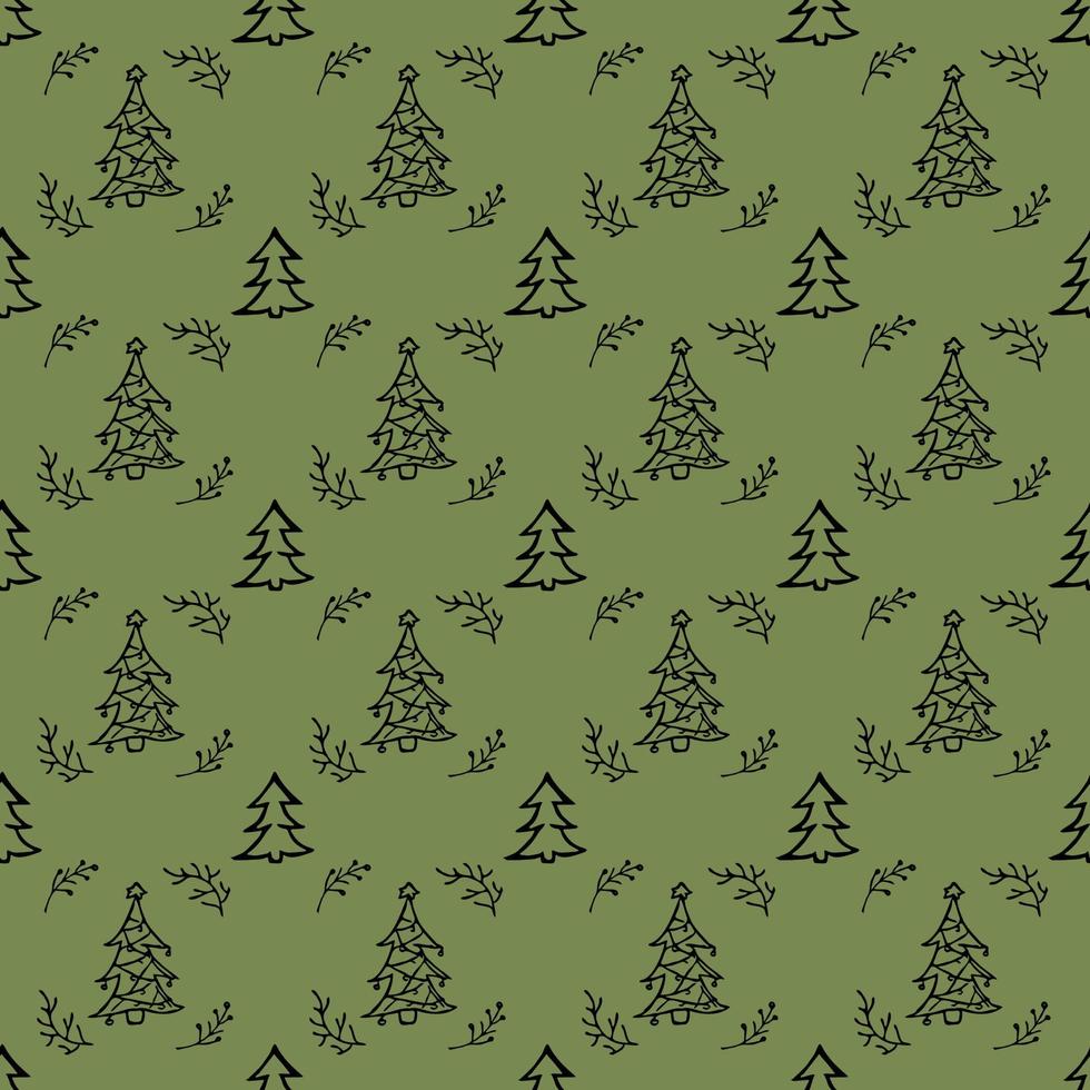 seamless pattern with christmas trees on green background vector